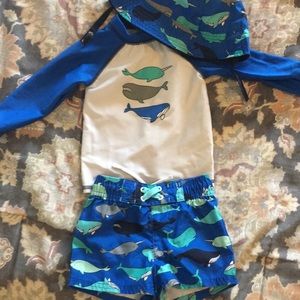 Baby boy swim suit with rash guard and hat. 6-9 mo